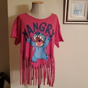 Disneys Stitch Pink Fringe T-Shirt with Cartoon Graphic